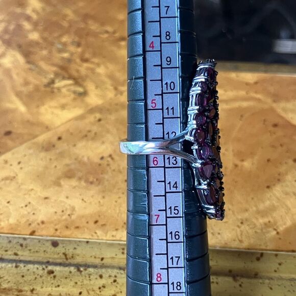 Natural Rhodolite Garnet Sterling Silver Cocktail Ring Size 5.75 - Picture 8 of 9